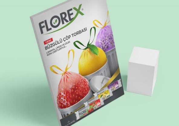 Florex 40 Litre Büzgülü Limon Kokulu Sarı Çöp Torbası Poşeti / 55 x 60 Cm. - 10 Adetlik 5 Rulo - 6