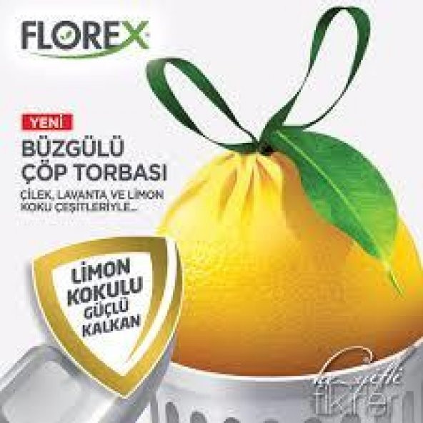 Florex 40 Litre Büzgülü Limon Kokulu Sarı Çöp Torbası Poşeti / 55 x 60 Cm. - 10 Adetlik 3 Rulo - 7