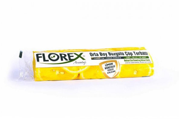 Florex 40 Litre Büzgülü Limon Kokulu Sarı Çöp Torbası Poşeti / 55 x 60 Cm. - 10 Adetlik 3 Rulo - 3