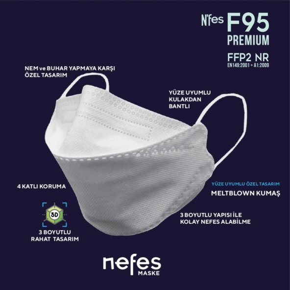 Nefes F95 Ffp2 Premium Kore Tipi Maske 10lu - 4
