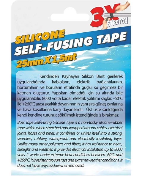 Silikon Kaynayan Çok amaçlı Bant Boru patlak Bandı 3Katına Kadar Esner Su Altında Uygulanabilir 25x1,5Mt-Şeffaf - 3