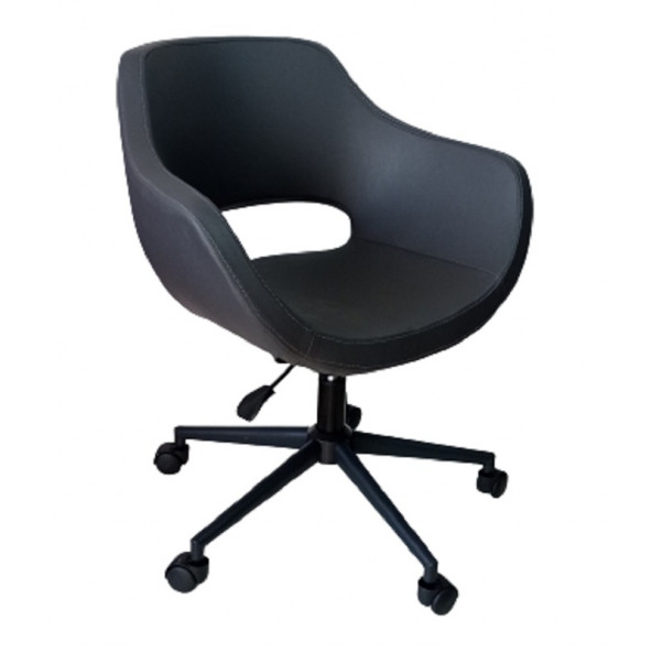 Bilgisayar Sandalyesi Çalışma Koltuğu Siyah Metal Ayaklı Antrasit Renk Suni Deri - 2