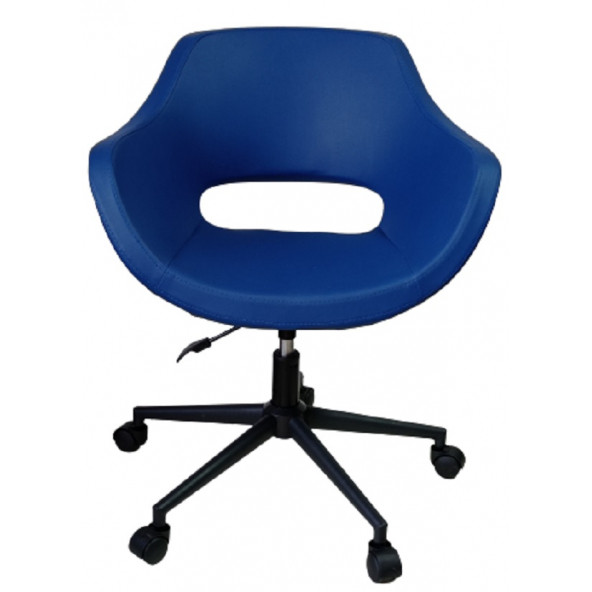 Bilgisayar Sandalyesi Çalışma Koltuğu Siyah Metal Ayaklı Mavi Renk Suni Deri