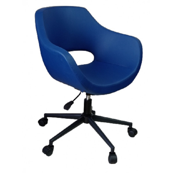 Bilgisayar Sandalyesi Çalışma Koltuğu Siyah Metal Ayaklı Mavi Renk Suni Deri - 2