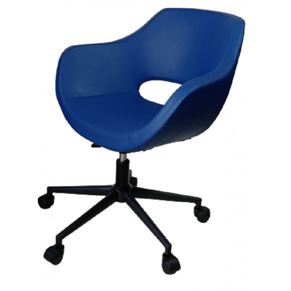 Bilgisayar Sandalyesi Çalışma Koltuğu Siyah Metal Ayaklı Mavi Renk Suni Deri - 4