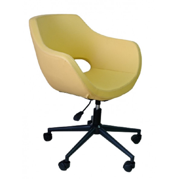 Bilgisayar Sandalyesi Çalışma Koltuğu Siyah Metal Ayaklı Sarı Renk Suni Deri - Resim 2