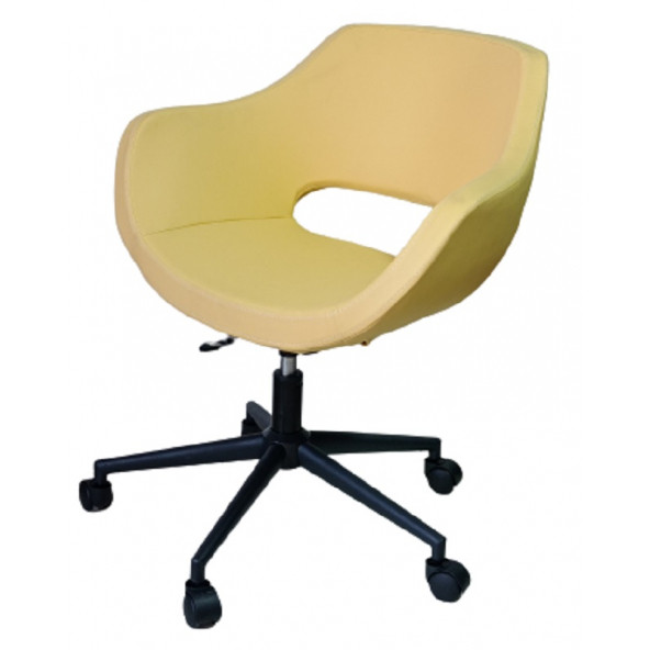 Bilgisayar Sandalyesi Çalışma Koltuğu Siyah Metal Ayaklı Sarı Renk Suni Deri - Resim 4