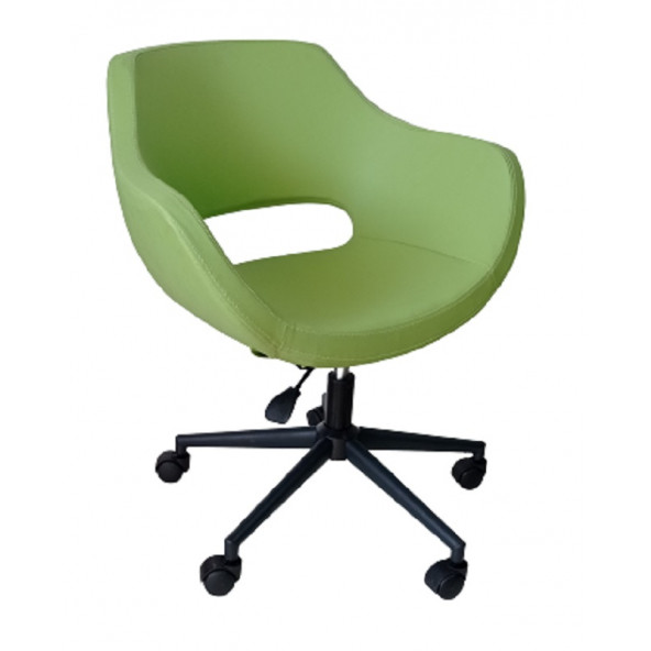 Bilgisayar Sandalyesi Çalışma Koltuğu Siyah Metal Ayaklı Yeşil Renk Suni Deri - 2