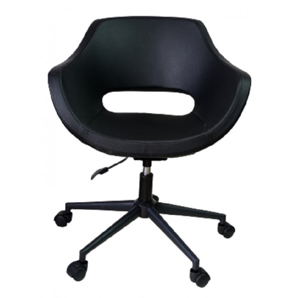 Bilgisayar Sandalyesi Çalışma Koltuğu Siyah Metal Ayaklı Siyah Renk Suni Deri