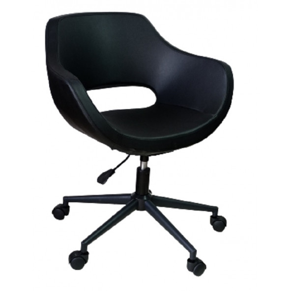 Bilgisayar Sandalyesi Çalışma Koltuğu Siyah Metal Ayaklı Siyah Renk Suni Deri - Resim 2