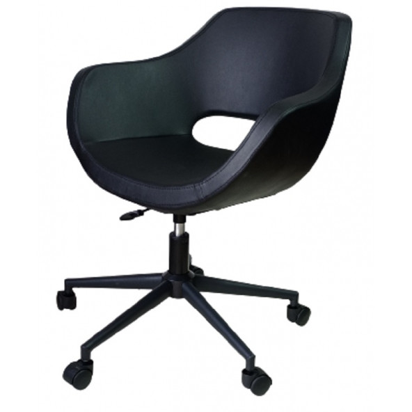 Bilgisayar Sandalyesi Çalışma Koltuğu Siyah Metal Ayaklı Siyah Renk Suni Deri - Resim 4