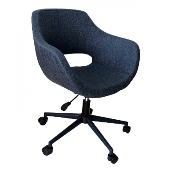 Bilgisayar Sandalyesi Çalışma Koltuğu Metal Ayaklı Lacivert Renk Keten Kumaş - Resim 3