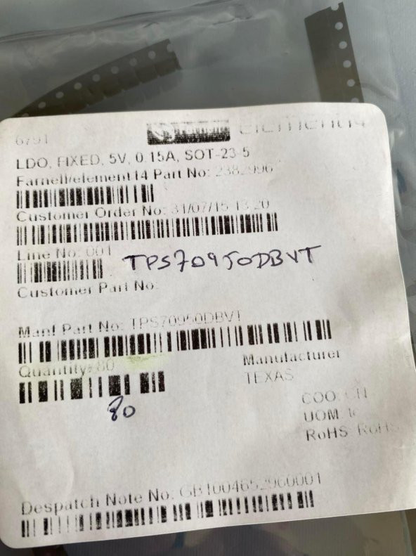 Texas Instruments TPS70950DBVT Voltaj Regülatörü 80 Adet - Resim 2