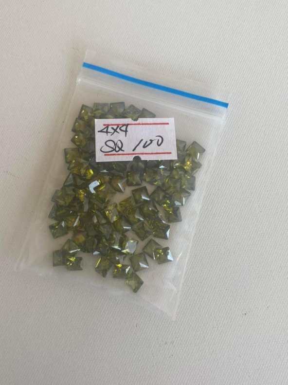 Prenses Kesim Sentetik Taş 4x4mm 100 Adet Zeytin Yeşili - 2