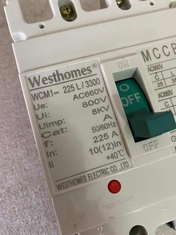 Westhomes 225A 8Kv Kaçak Akım Korumalı Şalter WCM1-225L/3300 - 2