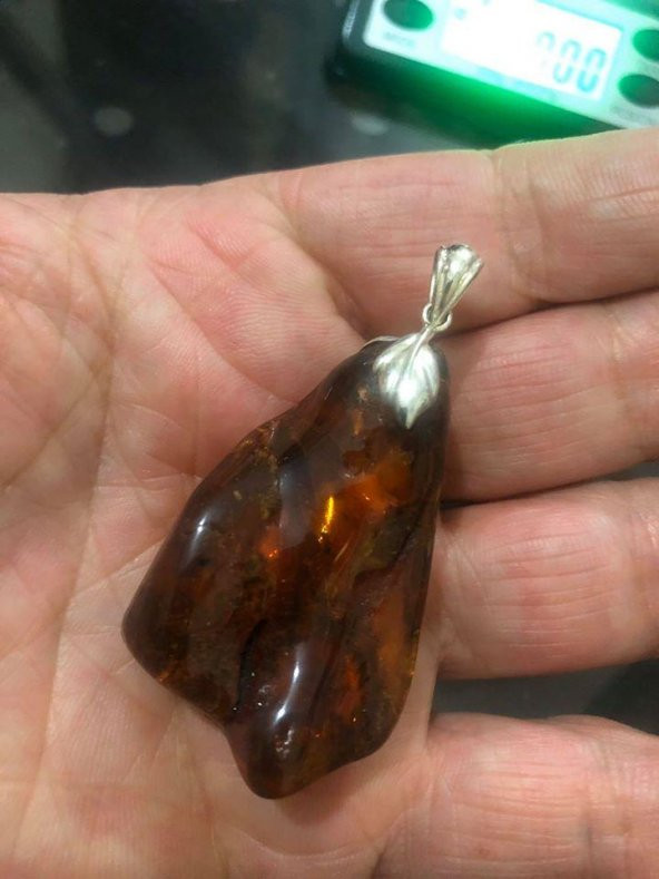DOĞAL KAYA DAMLA KEHRİBAR KOLYE UCU OTANTİK GÜMÜŞ APARATLI 11,8 Gram - 2