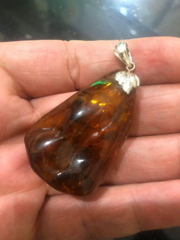 DOĞAL KAYA DAMLA KEHRİBAR KOLYE UCU OTANTİK GÜMÜŞ APARATLI 11,8 Gram - 4