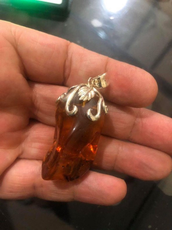 DOĞAL KAYA DAMLA KEHRİBAR KOLYE UCU OTANTİK GÜMÜŞ APARATLI 16,48 Gram - 2