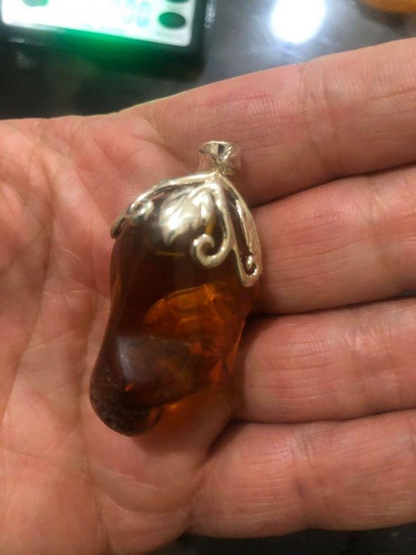 DOĞAL KAYA DAMLA KEHRİBAR KOLYE UCU OTANTİK GÜMÜŞ APARATLI 16,48 Gram - 3
