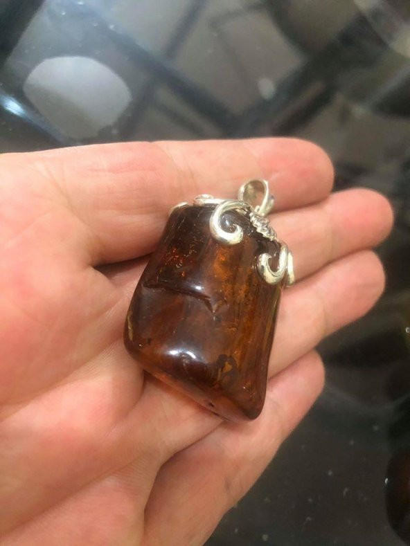 DOĞAL KAYA DAMLA KEHRİBAR KOLYE UCU OTANTİK GÜMÜŞ APARATLI 16,55 Gram - 3