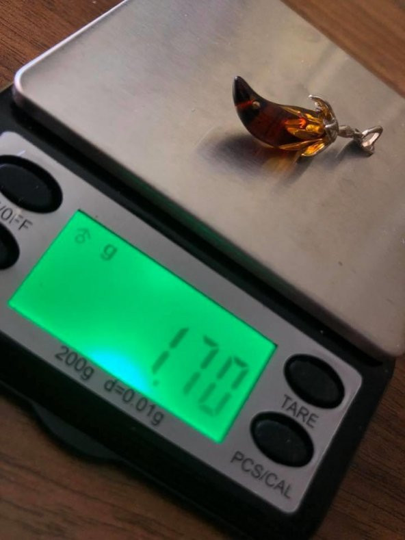 Doğal Kaya Damla Kehribar Silindirik Kolye Ucu Gümüş Aparatlı 1-2 Gram (Model 4) - 5