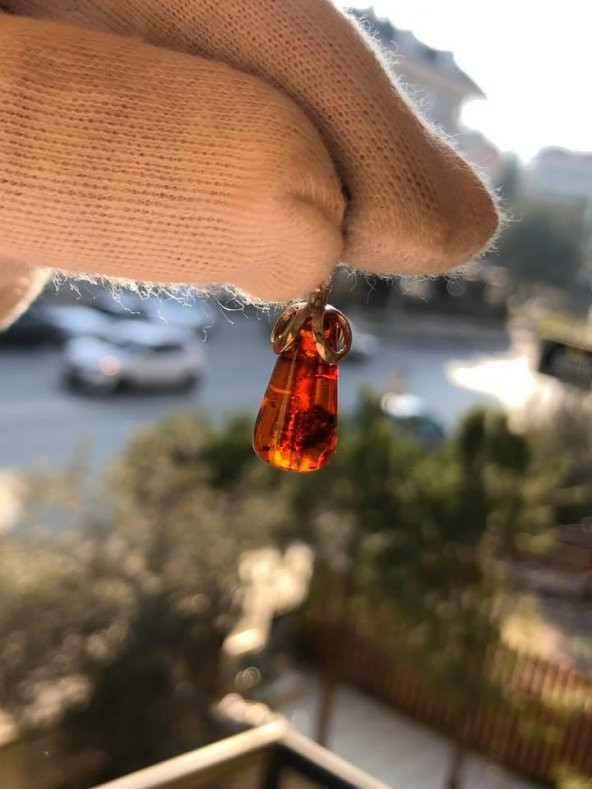 Doğal Kaya Damla Kehribar Silindirik Kolye Ucu Gümüş Aparatlı 1-2 Gram (Model 4) - 10