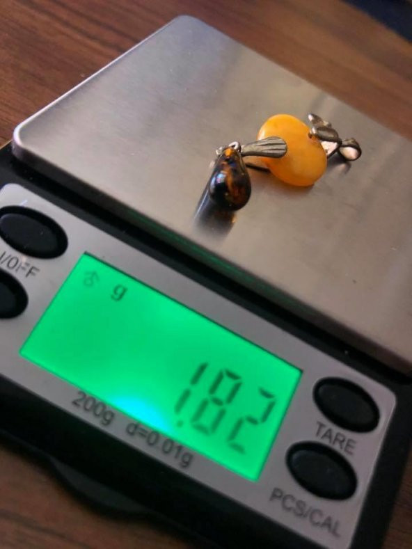 Doğal Kaya Damla Kehribar Silindirik Kolye Ucu Gümüş Aparatlı 1-2 Gram (Model 4) - 12
