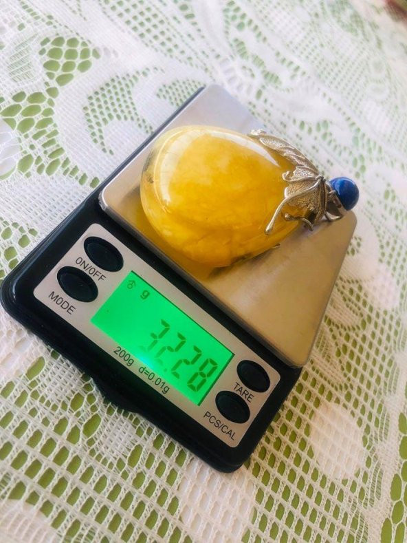 DOĞAL KAYA DAMLA KEHRİBAR LAPİS LAZULİ TAŞLI KOLYE UCU 32,28 Gram