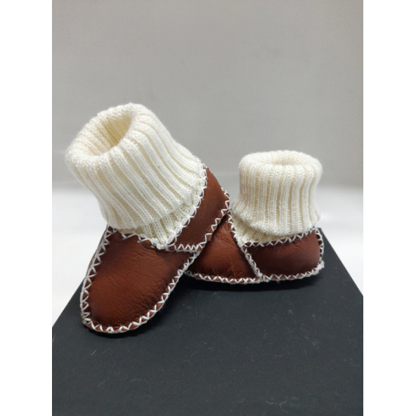 Nazlı Giyim Bebek Kahverengi Deri İlk Adım Ayakkabısı Panduf Patik - NG3001