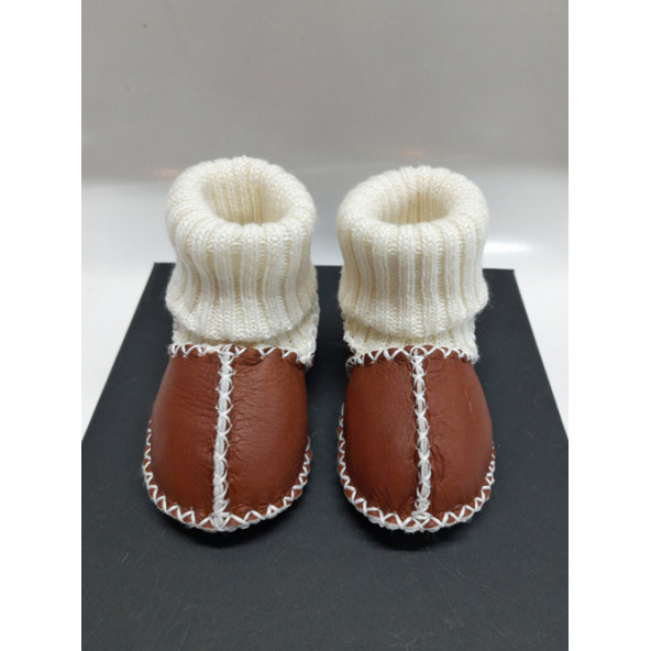Nazlı Giyim Bebek Kahverengi Deri İlk Adım Ayakkabısı Panduf Patik - NG3001 - 3