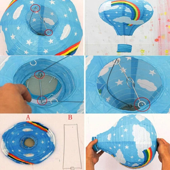 nefertiya Dekoratif Renkli Kağıt Dilek Feneri Balonu Renkli Uçan Balon