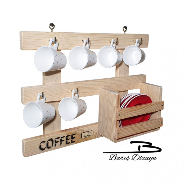 Barış Dizayn Doğal Ahşap Tabak Cepli Duvar askısı Türk Kahvesi Fincan Kupa Askısı Fincanlık retro ürün görseli 1