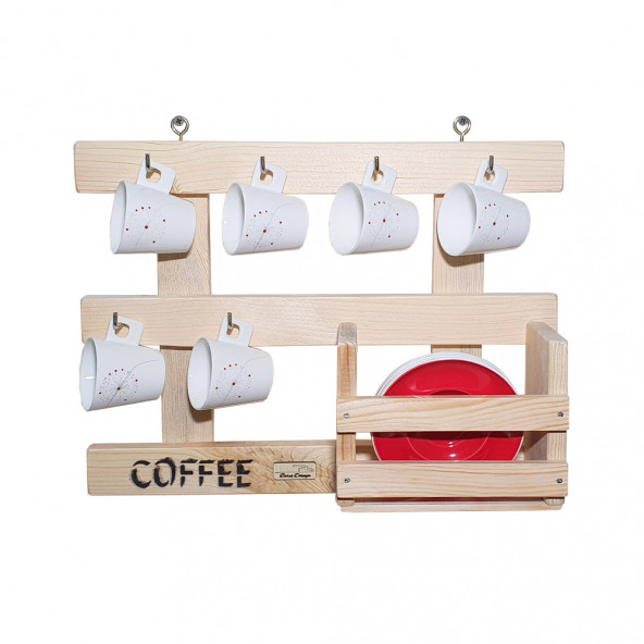 Barış Dizayn Doğal Ahşap Tabak Cepli Duvar askısı Türk Kahvesi Fincan Kupa Askısı Fincanlık retro - 2