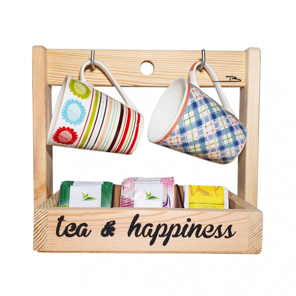 Barış Dizayn Doğal ahşap Poşet Çay standlı Premium masa askısı Fincanlık Kupa askısı (Metal Askılı) - 2