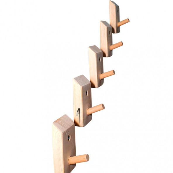 Barış Dizayn Doğal ahşap Tekli askılık çok amaçlı dolap duvar askısı (5li set) - 3