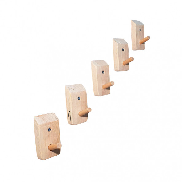 Barış Dizayn Doğal ahşap Tekli askılık çok amaçlı dolap duvar askısı (5li set) - 4