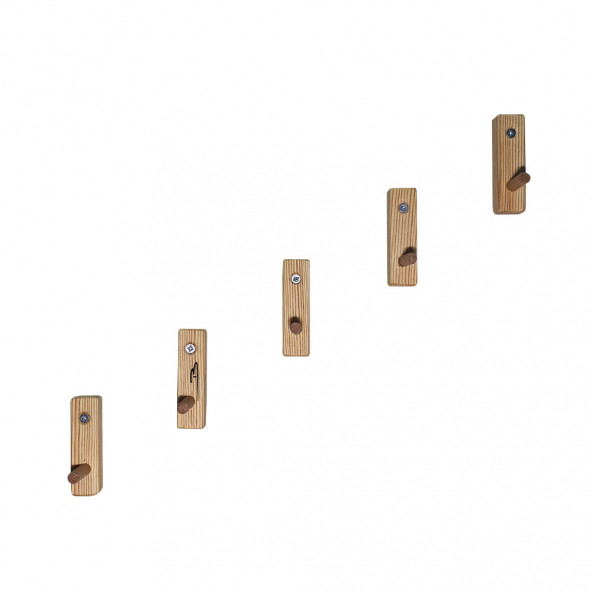 Barış Dizayn Doğal ahşap Tekli mini askılık çok amaçlı dolap duvar askısı (5li set) - 3