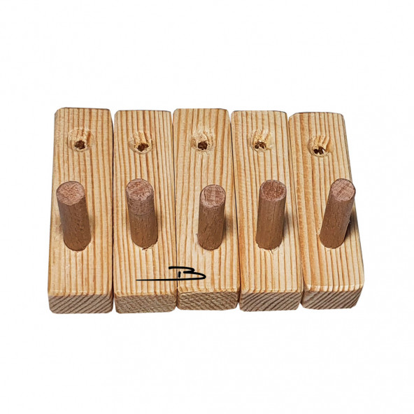 Barış Dizayn Doğal ahşap Tekli mini askılık çok amaçlı dolap duvar askısı (5li set) - 4