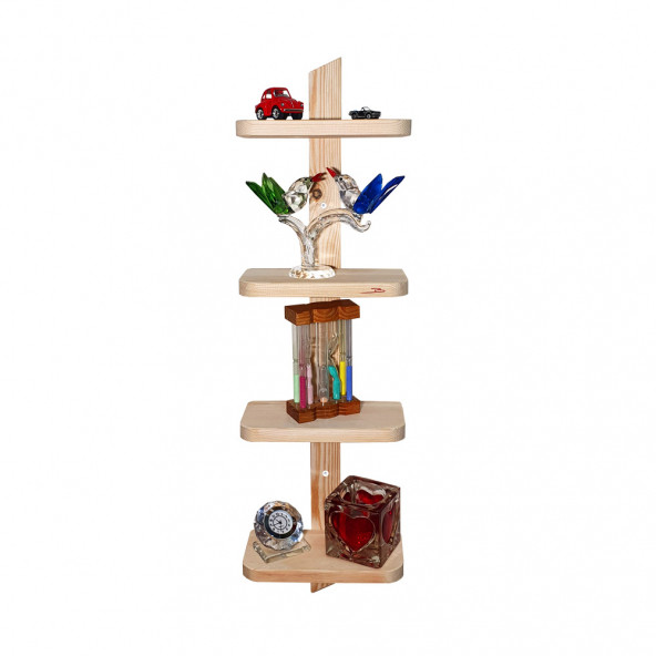 Barış Dizayn Montessori Doğal Ahşap Dekoratif raf 4 katlı Bibloluk Çok Amaçlı Süs Duvar rafı
