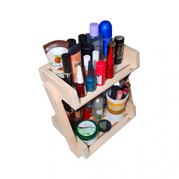 Barış Dizayn Doğal ahşap Makyaj Organizer Malzeme standı 2 katlı - 2