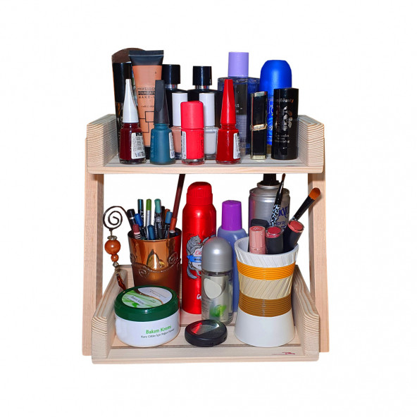 Barış Dizayn Doğal ahşap Makyaj Organizer Malzeme standı 2 katlı - 3
