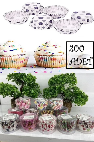 200'lü Muffin Kağıdı Kek Kalıbı Desenli