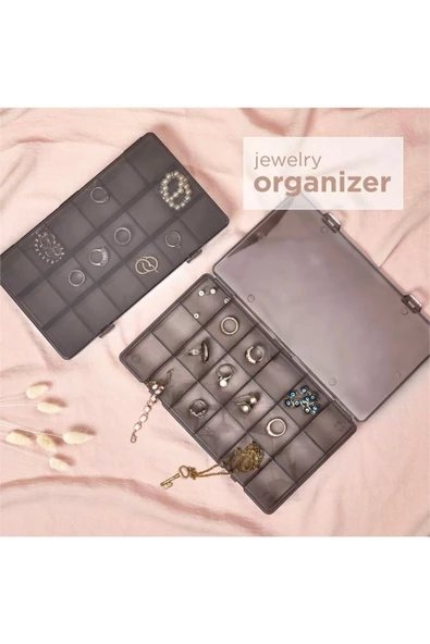 Füme 2 Adet 18 Bölmeli Kolye Yüzük Kapaklı Takı Kutusu Dikiş Kutusu Organizer Düzenleyici Kutu - 4