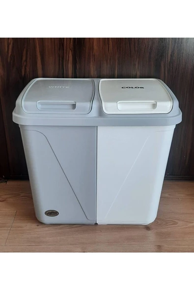 İki Bölmeli Galoş Bone Kutusu Çöp Atık Ayrıştırma Sepeti 60 Lt Hastane Klinik Anaokulu Kirli Sepeti - 2