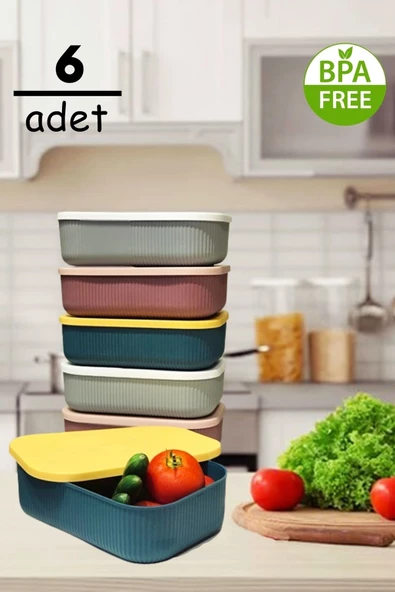 6 Adet 3.2 Lt Storage Mutfak Saklama Kabı Mix - Kapaklı Düzenleyici Kutu Sebze Meyve ürün görseli