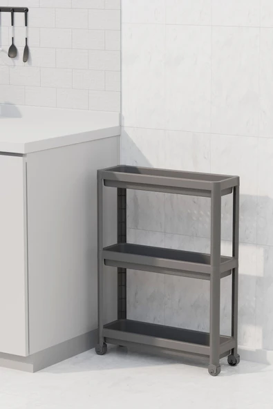 Tekerlekli Dikdörtgen 3 Katlı Raf Ünitesi - Banyo Mutfak Düzenleyici Organizer Raf - Modern Raf Ünit - 5