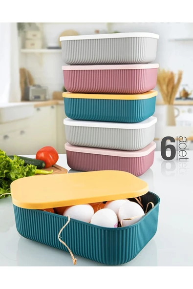 6 Adet 3.2 Lt Storage Mix Mutfak Saklama Kabı - Dolap Içi Erzak Sebze Kapaklı Kutu