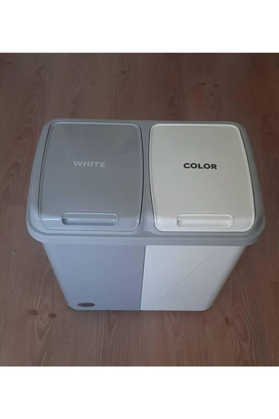 İki Bölmeli Galoş Bone Kutusu Çöp Atık Ayrıştırma Sepeti 60 Lt Hastane Klinik Anaokulu Kirli Sepeti - 3