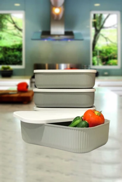Storage 3 Adet 3.2 Lt Saklama Kabı Gri Sebze Meyve Kahvaltılık Eşya Organizer Toparlayıcı Kutu - 2