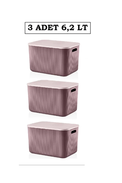 3 Adet Storage 6lt Mürdüm Çok Amaçlı Dolap Içi Düzenleyici Kapaklı Kutu, Dekoratif Kutusu - 2